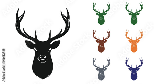 Colorful deer head designs feature striking black silhouettes