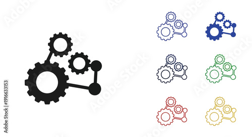 Interconnected gears representing systems and processes black silhouette