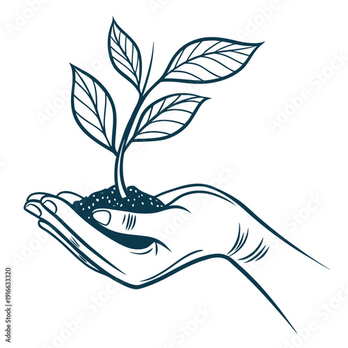 Caring Hand Holding Sprout with Soil, Symbolizing Growth and New Beginnings