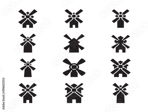 Elegant traditional windmill silhouette with dynamic countryside scenery