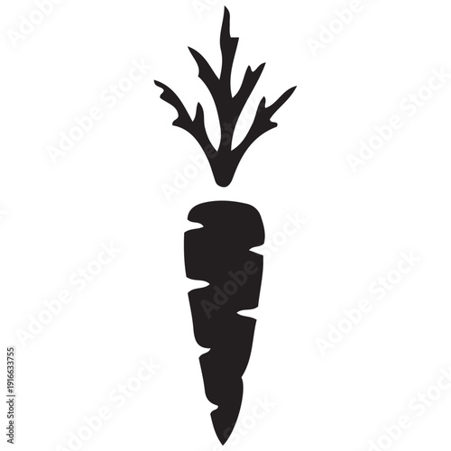 Root Vegetable Silhouette With Leafy Top, Minimal Bulbous Root Crop Icon For Agriculture, Organic Produce And Harvest Design