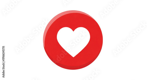 Red circular social media like button with a white heart symbol, rendered in a clean 3D vector style, isolated on a transparent background.