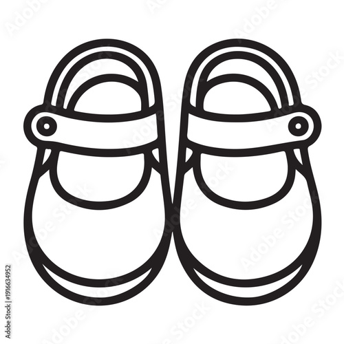 Mary jane style toddler shoes vector illustration featuring flat footwear for children with strap and button detail for kids fashion coloring