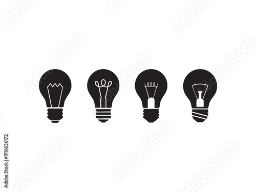 Four light bulbs isolated on white background, various filament styles