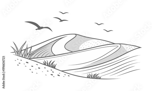 Minimal gray dotted wave texture background with abstract gradient landscape vector illustration, easily editable.