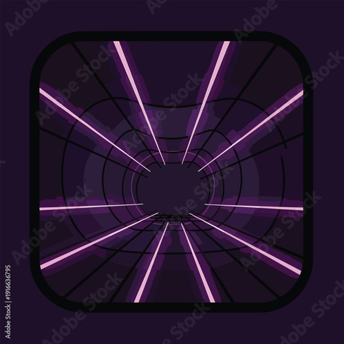 Surreal Sci-Fi Tunnel with Glowing Purple Lines, a Futuristic Abstract Design