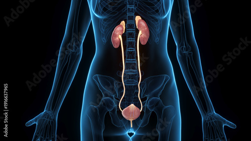 A Detailed 3D Depiction Of The Urinary System Of A Woman