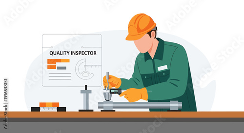 Quality inspector examining metal pipe with tools on workbench.