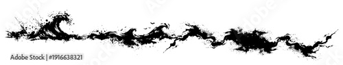 Grunge black ink wave splash horizontal brush stroke design element