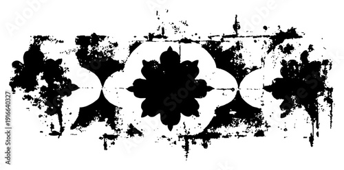 Grungy ornamental mandala flower pattern with Islamic geometric elements and ink textures