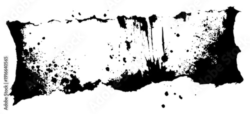 Large black ink splatter with torn paper edges and messy paint droplets vector