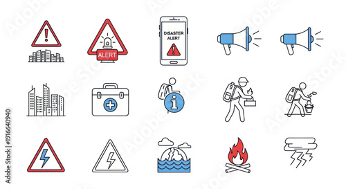 Set of emergency and disaster warning icons