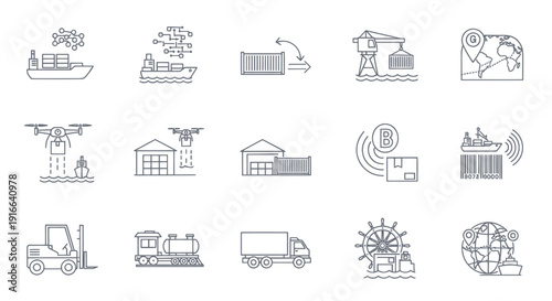 Modern logistics and supply chain icons.