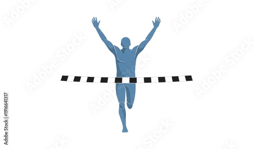 A blue silhouette of a man crossing the finish line in victory