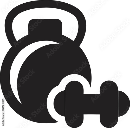 Dumbbell and kettle bell fitness icon set illustration  vector on white background 