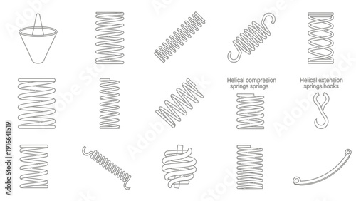 Diverse Collection of Mechanical Springs Line Art Icons
