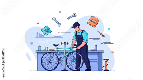 Professional Bicycle Repair and Maintenance Service Illustration