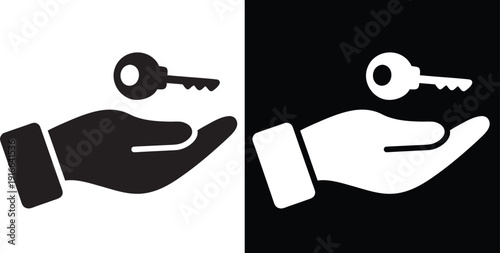 Key Handover vector silhouette, Hand Holding Key Icon logo  on white background EPS