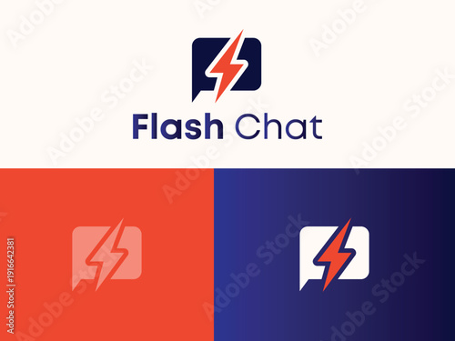 Modern Flash Chat Logo with Lightning Bolt Speech Bubble