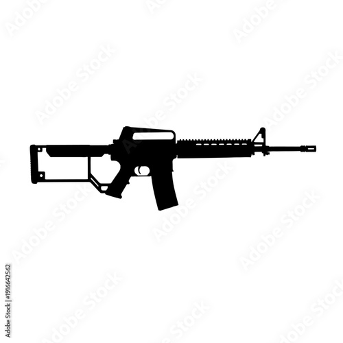 Silhouette of a Modern Assault Rifle Isolated on White Background.