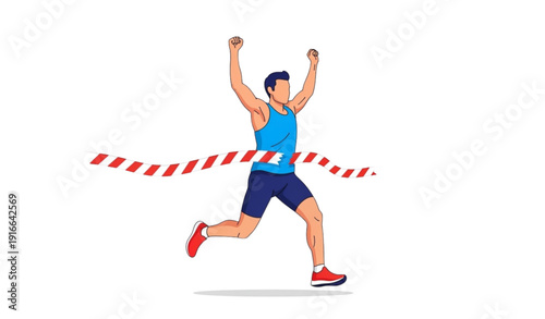A triumphant athlete crossing the finish line with a victorious expression