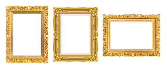 Set of Decorative vintage frames and borders set,Gold photo frame with corner Thailand line floral for picture, Vector design decoration pattern style. border design is pattern Thai art style Png