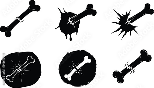 Black bone with white accents on white background bones symbol