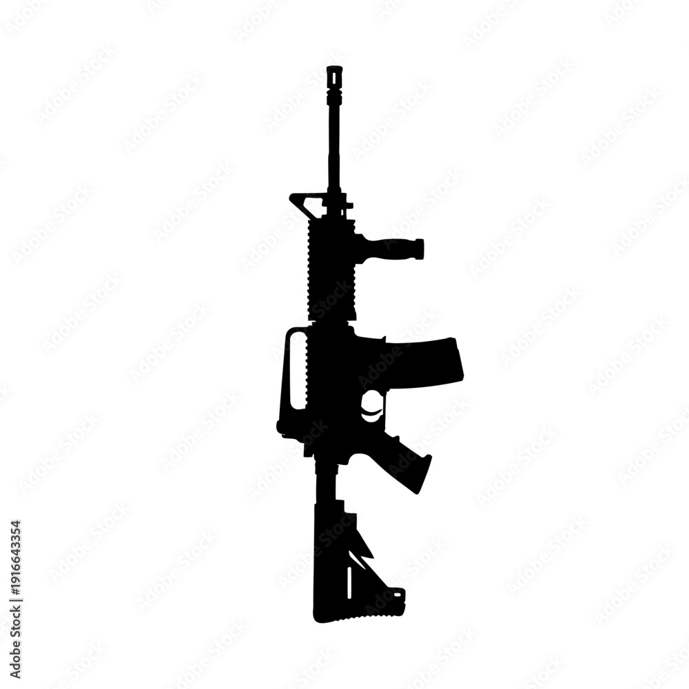 Naklejka premium Silhouette of a Modern Assault Rifle Isolated on White Background.