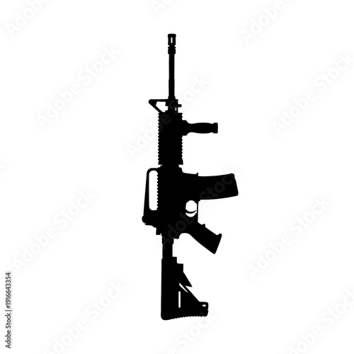 Silhouette of a Modern Assault Rifle Isolated on White Background.