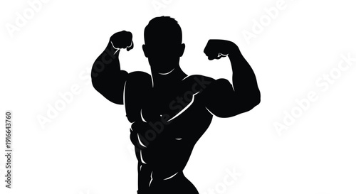 Muscular man flexing arms in a dark dramatic silhouette