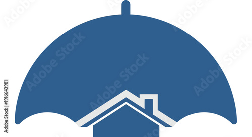 Blue Umbrella Protecting House Symbol.