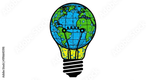 Earth Globe Light Bulb Idea Concept Illustration.