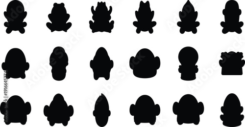 Black silhouette of various head shapes profiles faces