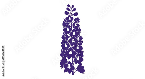 Deep Purple Delphinium Flower Silhouette Vector Illustration.