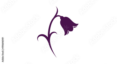 Elegant Purple Bell Flower Silhouette with Stem and Leaves.