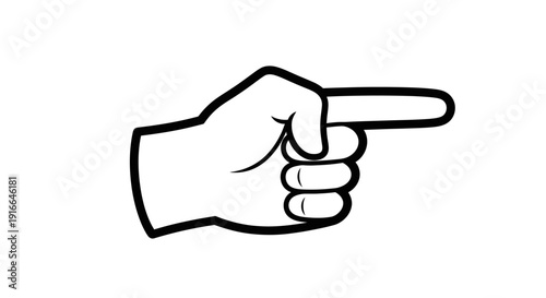 Outline of Hand Pointing Finger Gesture, Directional Symbol on Isolated White Background