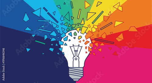 Exploding Light Bulb Symbolizing Creative Idea Generation.