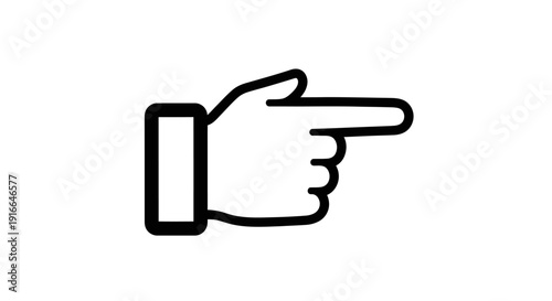 Bold outline icon of a human hand with index finger pointing right, isolated white background.