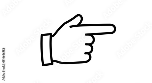 Outline icon of a human hand with index finger pointing right, isolated white background.