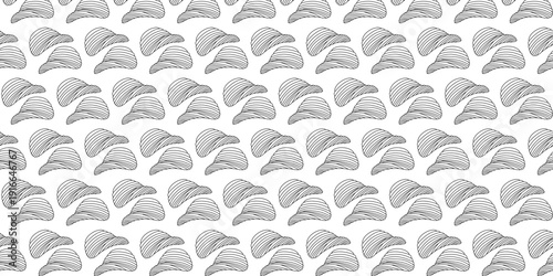 Seamless pattern of crunchy potato chips, a delightful snack, ideal for food packaging and culinary designs