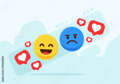 Happy and Sad Emoticons with Social Media Likes.