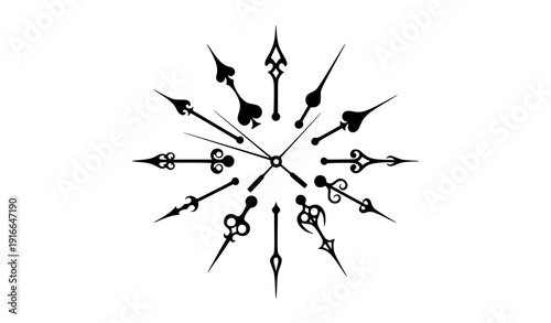 Vintage Clock Hands Vector Set with Ornate Antique Hour Minute and Second Watch Pointers Isolated on White