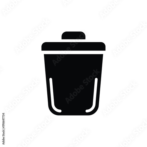 Simple black silhouette icon of a trash can or waste bin, symbolizing disposal and clean up