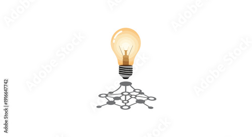 Illuminated Light Bulb Connected to Neural Network Structure.