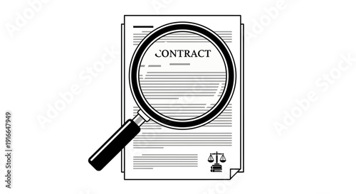 Magnifying Glass Over Contract Document Examining Legal Agreement.