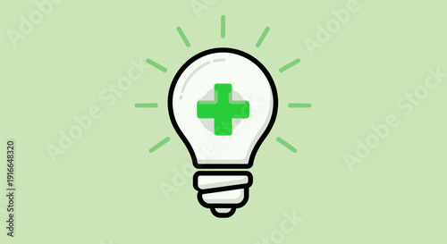 Light bulb with green cross symbol inside representing health idea.