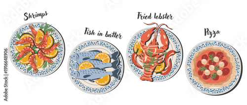 Italian cuisine dishes set of design elements