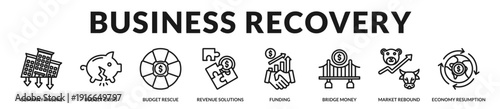 Business recovery strategy designed to restore financial stability and accelerate sustainable economic growth. in Lineal Icon Style
