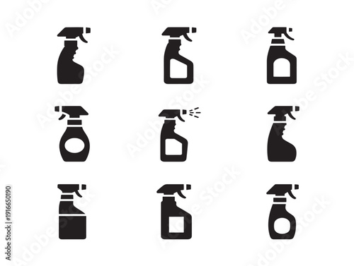 Practical spray bottle silhouette with clean household concept