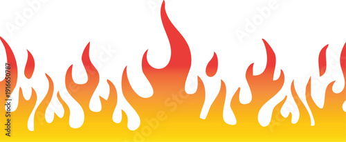A row of orange and red flames on a yellow background Vector